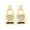 Brass Micro Pave Clear Cubic Zirconia Pendants, Cadmium Free & Nickel Free & Lead Free, Lock with Heart Pattern Charms, Real 18K Gold Plated, 16.5x7.5x1.5mm, Hole: 1.6mm