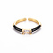 Brass Enamel Cuff Rings, Open Rings, Solitaire Rings, with Clear Cubic Zirconia, Nickel Free, Horse Eye, Golden, Black, US Size 7(17.3mm)