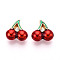 Brass Enamel Charms, Cherry Charms, Real 18K Gold Plated, Cadmium Free & Nickel Free & Lead Free, FireBrick, 13x12.5x6mm, Hole: 1.6~1.8mm