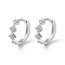 Brass Micro Pave Cubic Zirconia Hoop Earrings, Rhombus, Real Platinum Plated, 12x4mm