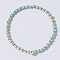 Korean Style Glass Seed & Brass Round Beaded Stretch Bracelets for Women, Sky Blue, Inner Diameter: 6-1/2 inch(16.5cm)