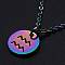 201 Stainless Steel Pendants Necklaces, with Cable Chains and Lobster Claw Clasps, Flat Round with Constellation/Zodiac Sign, Rainbow Color, Aquarius, 15-3/4 inch(40cm), 1.5mm
