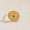Geometric Hollow Flat Round Brass Pave Cubic Zirconia Finger Rings for Women, Golden, Green, 22mm, Inner Diameter: 16mm~18mm