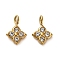 304 Stainless Steel Pendants, with Rhinestone, Golden, Clover, 9.5x6.5x2mm, Hole: 1.8mm