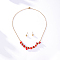 Natural Red Jasper Chips Pendant Necklace & Round Ball Stud Earrings, Golden Stainless Steel Jewelry Set, no size