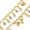 Brass Chain, with Glass Links, Cadmium Free & Nickel Free & Lead Free, Teardrop, Real 18K Gold Plated, Soldered, with Spool, Pale Violet Red, 3~5.5x2.5x0.6mm