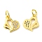 Rack Plating Brass Micro Pave Cubic Zirconia Charms, with Jump Ring, Heart, Real 18K Gold Plated, 12x10.5x1.6mm, Hole: 3.2mm