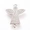 Long-Lasting Plated Brass Micro Pave Cubic Zirconia Links, Cadmium Free & Lead Free, Angel, Platinum, 23.5x19x2mm, Hole: 1.4mm