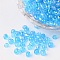 6/0 Transparent Rainbow Colours Round Glass Seed Beads, Dark Turquoise, Size: about 4mm in diameter, hole: 1.5mm, about 495pcs/50g