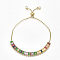 Adjustable Brass Cubic Zirconia Slider Bracelets, Bolo Bracelets, with Box Chains, Colorful, Golden, 9-1/2 inch(24cm)