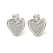 Heart Brass Pave Clear Cubic Zirconia Stud Earrings for Women, Platinum, 17x14mm