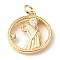 Brass Micro Pave Clear Cubic Zirconia Pendants, Cadmium Free & Lead Free, Flat Round with Girl, Real 18K Gold Plated, 22x17x3mm, Hole: 3.5mm