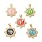 Rack Plating Brass Cubic Zirconia Pendants, with Enamel & Shell, Long-Lasting Plated, Lead Free & Cadmium Free, Real 18K Gold Plated, Sun with Virgin Mary, Mixed Color, 25x22x5mm, Hole: 4x5mm