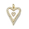 Brass Micro Pave Clear Cubic Zirconia Pendants, Cadmium Free & Lead Free, with Shell, Real 16K Gold Plated, Heart, 21x16x2mm