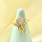 Ocean Theme Brass Micro Pave Cubic Zirconia Cuff Rings for Women, Cadmium Free & Lead Free, Real 18K Gold Plated, Jellyfish, 19.5mm