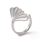 304 Stainless Steel Shell Shape Cuff Ring for Women, Stainless Steel Color, US Size 6 1/4(16.7mm)