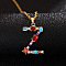 Brass Pave Colorful Cubic Zirconia Initial Pendant Necklaces for Women, Golden, Letter Z, 19.69 inch(50cm)