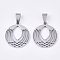 Non-Tarnish 201 Stainless Steel Pendants, Filigree Pendants, with Random Size Snap on Bails, Flat Round, Stainless Steel Color, 25x22x1.5mm, Hole: 8~10x3~5mm