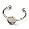 Tarnish Resistant 304 Stainless Steel Open Cuff Ring Findings, Bezel Cup Ring Settings with 201 Stainless Steel Tray, Flat Round, Stainless Steel Color, US Size 7 1/4(17.5mm), Tray: 6mm