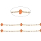 Ion Plating(IP) Stainless Steel Satellite Chains, with Enamel Beads and Spool, Soldered, Long-Lasting Plated, Flat Round, Golden, Dark Orange, 1.5x1.2x0.3mm, about 32.8 Feet(10m)/roll