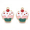 Eco-Friendly Alloy Enamel Pendants, Cadmium Free & Lead Free & Nickel Free, Cup Cake, Light Gold, Colorful, 22x17x1.2mm, Hole: 1.8mm