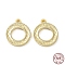 925 Sterling Silver Charms, Round Ring with Polka Dot Charm, Textured, Real 18K Gold Plated, 13x11x1.2mm, Hole: 1.2mm