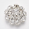 Silver Color Plated Brass Shank Buttons, with Rhinestone, 1-Hole, Flower, Crystal, 22x22x9mm, Hole: 1.2mm