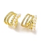 Brass Micro Pave Clear Cubic Zirconia Cuff Earrings, with ABC Imitation Pearl Beads for Women, Real 18K Gold Plated, 14.5x14mm