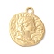 304 Stainless Steel Pendants, Round with Human, Real 14K Gold Plated, 23x20x2.5mm, Hole: 2.2mm