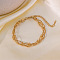 304 Stainless Steel Snake Chain Bracelets for Women, with Round Beaded, Twist, Golden, 6-3/4 inch(17cm)