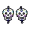 Handmade Seed Beads Links Connectors, with Elastic Thread, Loom Pattern, Sugar Skull, For Mexico Holiday Day of The Dead, Black, 35~36x22~23x1.5~2mm, Hole: 1.5~2mm