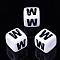 Letter Acrylic Beads, Cube, White, Letter W, Size: about 7mm wide, 7mm long, 7mm high, hole: 3.5mm, about 2000pcs/500g