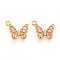 Brass Micro Pave Cubic Zirconia Charms, Butterfly, Long-Lasting Plated, Nickel Free, Real 18K Gold Plated, Pink, 15x12.5x3.5mm, Hole: 1.4mm
