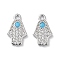 Brass Micro Pave Clear Cubic Zirconia Charms, with Glass, Hamsa Hand Charms, Real Platinum Plated, 13.5x8x1.5mm, Hole: 1.4mm