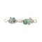 Natural Green Aventurine Chip & Natural Cultured Freshwater Pearl Rice Beaded Connector Charms, with Brass Double Loops, Golden, 33.5~38x5.5~8.5x4.5~5.5mm, Hole: 2.5mm
