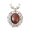 Dyed & Heated Natural Red Tiger Eye Pendants, with Platinum Tone Alloy Findings, Deer Charms, 56x33x4mm, Hole: 5x8mm