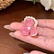 Acrylic and Imitation Pearl Finger Rings for Women, Flower, Hot Pink, Inner Diameter: 17mm