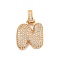Brass Micro Pave Clear Cubic Zirconia Pendants, Cadmium Free & Nickel Free & Lead Free, Real 18K Gold Plated, Letter N, 31x20.5x5mm, Hole: 3x6mm
