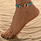 Double Heart Alloy Link Stretch Anklets, Synthetic Turquoise & Glass Seed Beaded Double Layer Necklaces, Dark Turquoise, 8-1/8 inch(205mm), Inner Diameter: 2-1/2 inch(65mm)