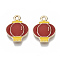 Spring Festival Theme Chinese Style Zinc Alloy Pendants, with Enamel, Cadmium Free & Nickel Free & Lead Free, Lantern, Light Gold, FireBrick, 17x13x2mm, Hole: 1.8mm