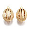 Brass Pendants, Hollow, Nickel Free, Oval, Real 18K Gold Plated, 20x14x13.5mm, Hole: 1.4mm