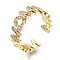 Brass Micro Pave Clear Cubic Zirconia Cuff Rings, Open Rings, Mother's Day Gifts, Nickel Free, Word Mom, Real 16K Gold Plated, Inner Diameter: 16mm