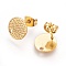 Ion Plating(IP) 304 Stainless Steel Ear Stud Findings, with Ear Nuts/Earring Backs and Hole, Textured Flat Round with Spot Lines, Golden, 10mm, Hole: 1.2mm, Pin: 0.8mm