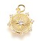 Brass Micro Pave Cubic Zirconia Pendants, with Jump Ring, Flat Round with Star, Clear, Golden, 18x16x2mm, Hole: 2.5mm