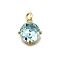 Flat Round Brass with Glass Charms, Single Stone Charms, Cadmium Free & Lead Free, Long-Lasting Plated, Rack Plating, Real 18K Gold Plated, Pale Turquoise, 11x9.5x4.5mm, Hole: 2mm
