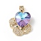 Rack Plating Brass Micro Pave Cubic Zirconia Pendants, with Glass, Long-Lasting Plated, Cadmium Free & Lead Free, Crab with Heart, Real 18K Gold Plated, Slate Blue, 21x18x8mm, Hole: 5x3mm