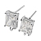 Brass with Cubic Zirconia Stud Earring Findings, Cadmium Free & Nickel Free & Lead Free, Rectangle, with Vertical Loops, Platinum, Clear, 12x7mm, Hole: 1.6mm, Pin: 0.9mm