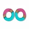 Transparent Resin & Walnut Wood Pendants, Donut Charms, Turquoise, 38x32.5x3.5mm, Hole: 2mm