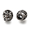 304 Stainless Steel European Beads, Large Hole Beads, Hollow Rondelle with Clover, Antique Silver, 9.5x9.5mm, Hole: 5.5mm