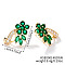 Elegant Brass Rhinestone Leaf Stud Earrings, with Delicate Design and Sparkling Details, Golden, Emerald, 21x19mm